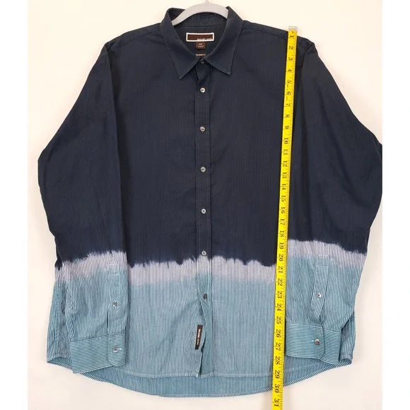 Michael Kors Button Down Shirt Stripe Ombre Men XXL Blue Long Sleeve Casual - Picture 3 of 11